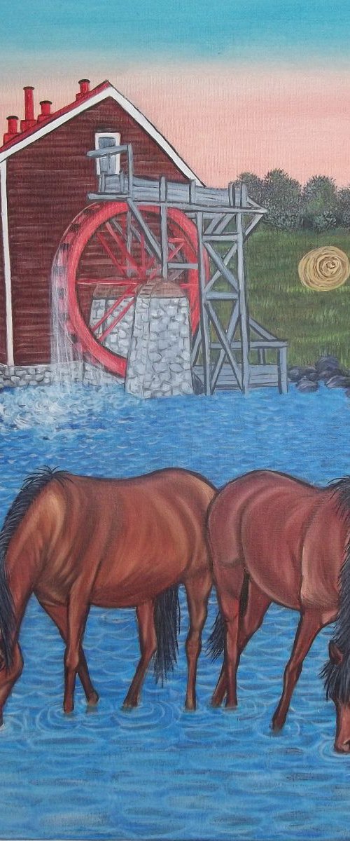 Old Grist Mill and Horses by Sofya Mikeworth
