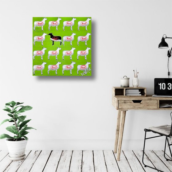 The Black Sheep - Green 61cm x 61cm