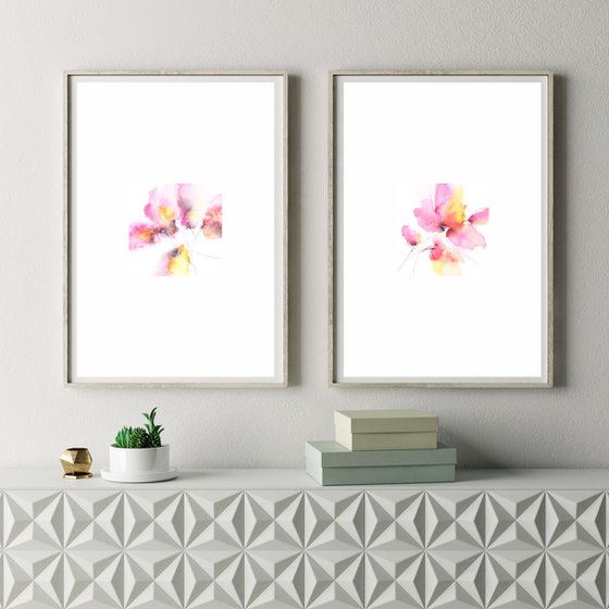 Abstract floral painting, diptych Sunny tune