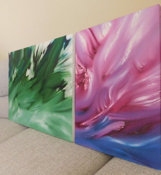 The concept and the expression, diptych, two paintings, LARGE, original abstract