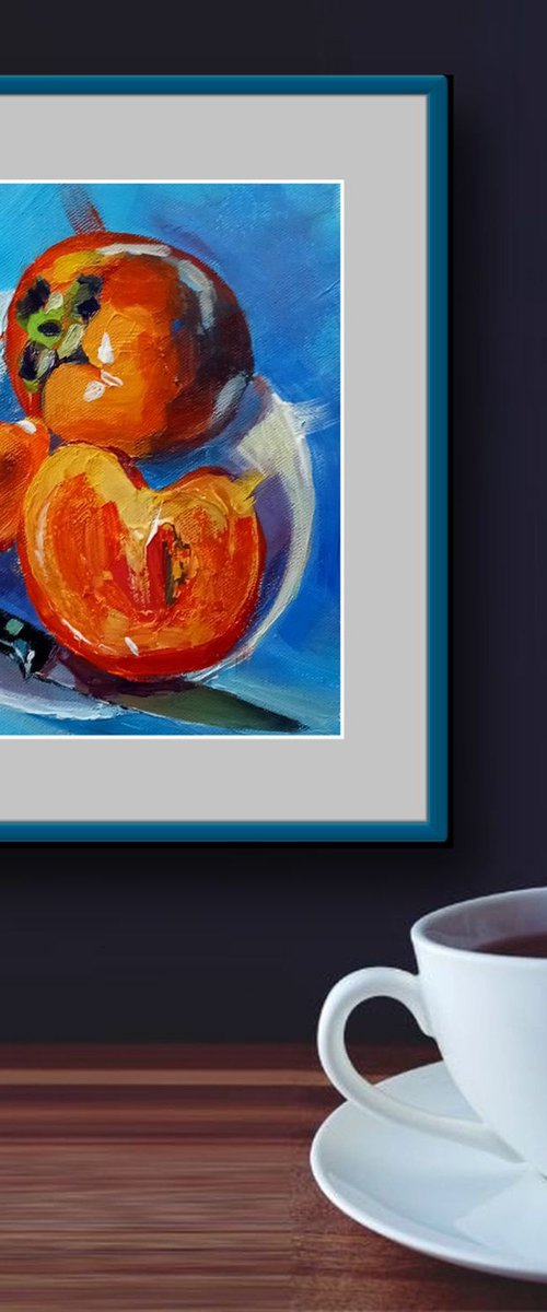 'JUICY PERSIMMONS' - Small Acrylic Painting on Panel by Ion Sheremet