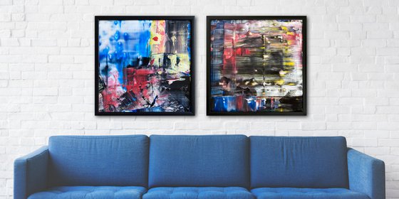 "True Love" - Original PMS Abstract Diptych Acrylic Paintings On Plexiglass, Framed - 52" x 26"