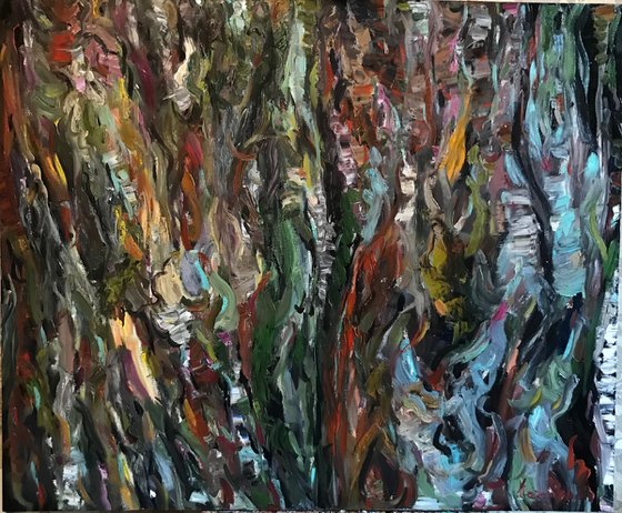 Birch Rhapsody - Birch Tree Bark - Panel with Plant's Cork - Oil Painting - Interior Art - Large Size 100x120