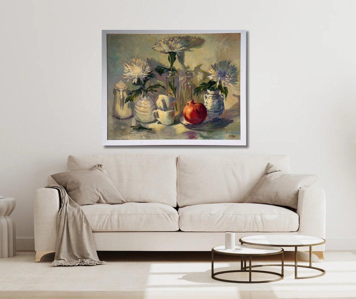 Impressionistic Still Life Oil Painting By Nithya Swaminathan, 21 X 17", An Arrangement In White, Original Artwork