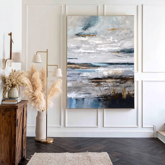 Large Seascape-Ochre Tidal Reflections