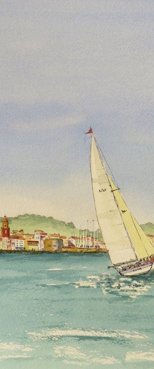 Yacht sailing at St Tropez by Brian Tucker