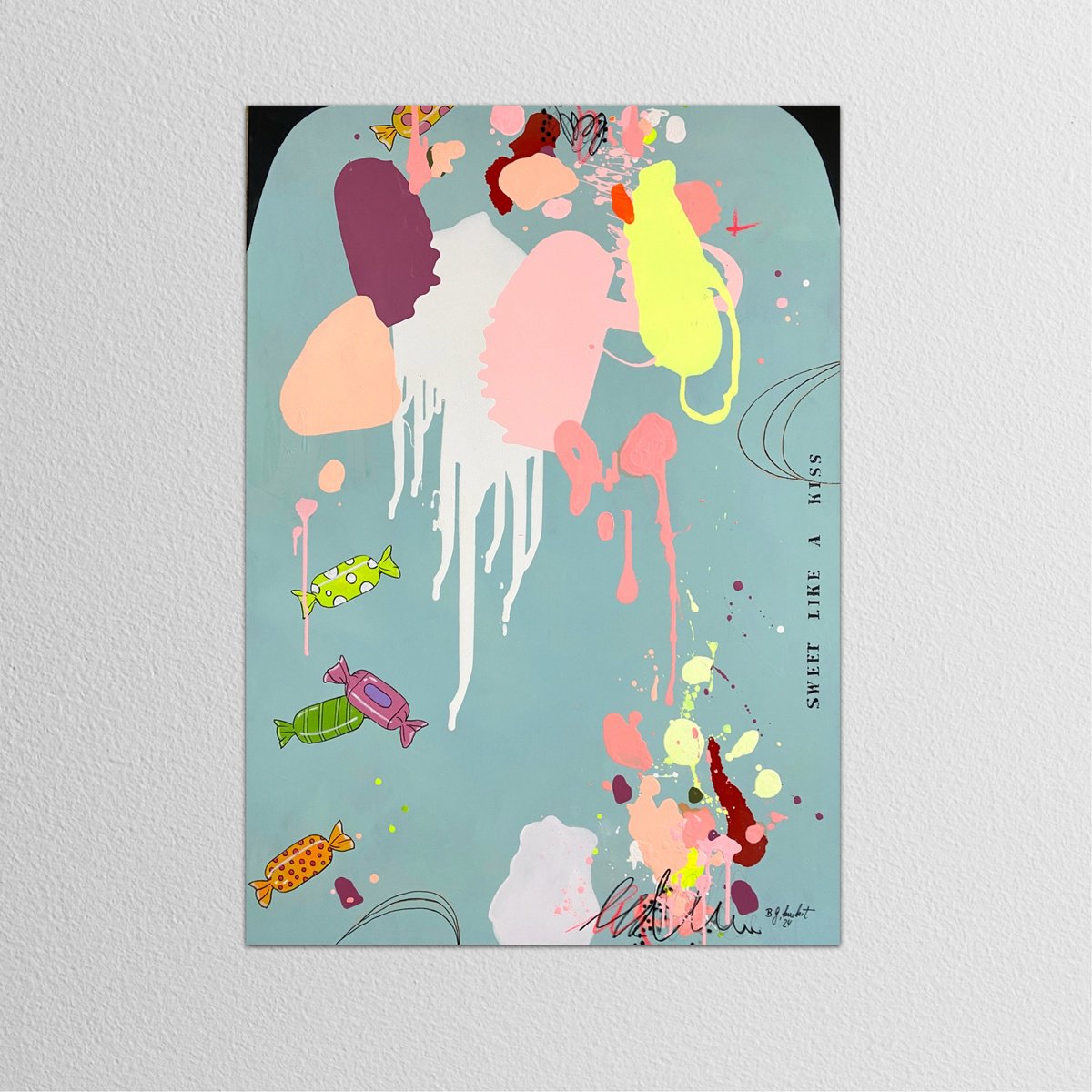 Abstract Acrylic Painting By Bea Schubert, 39 X 55, Sweet Like A Kiss, Original Artwork