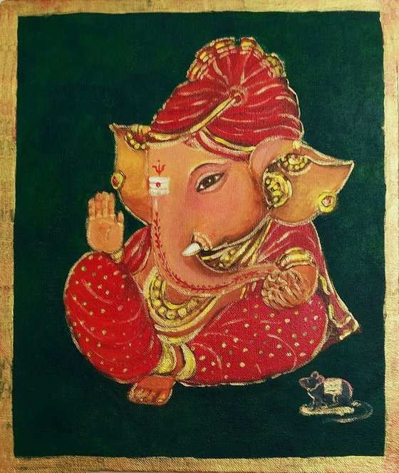 Baby Ganesha with a red turban