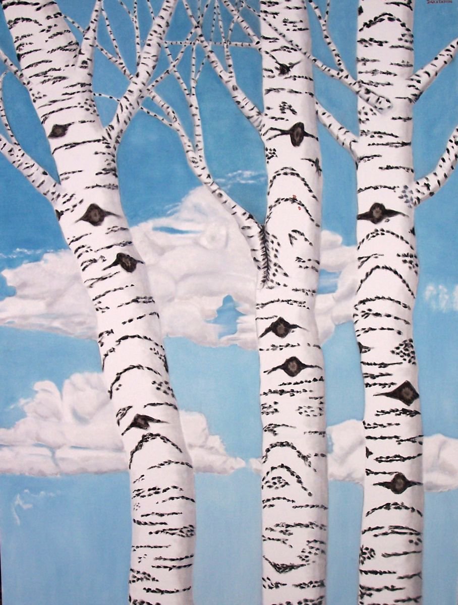 Birch Trees, Large 4’ High Oil Painting by Leslie Dannenberg