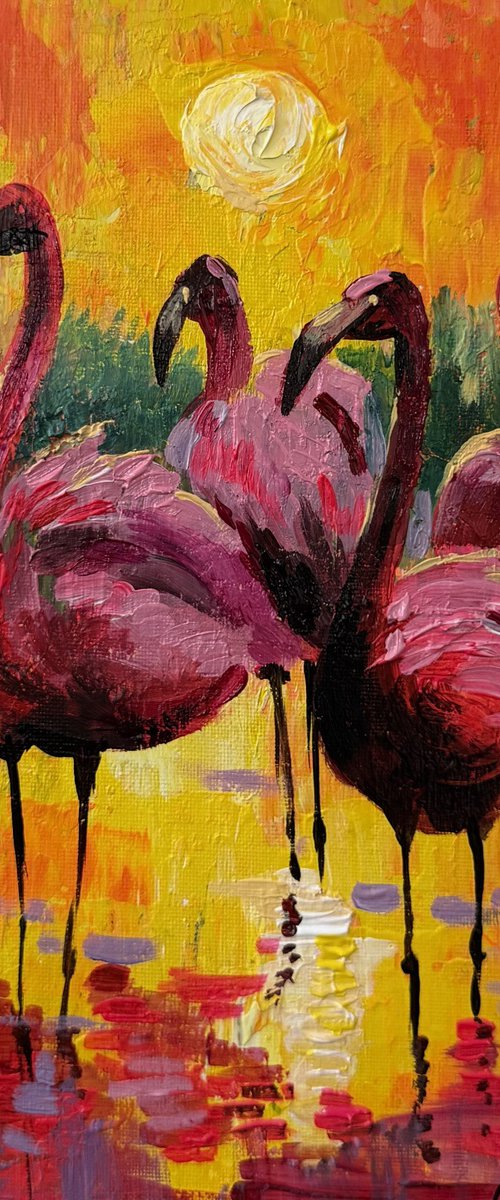 Flamingos at Sunset by Vahe Bagumyan