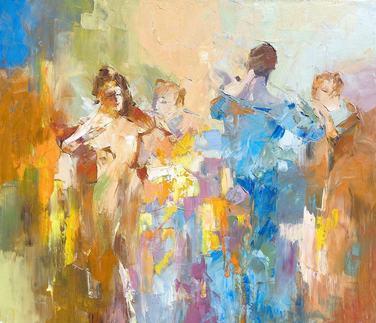 Abstract Portrait Oil Painting By Hrach Baghdasaryan, 28 X 24, Musical Quartet, Original Artwork