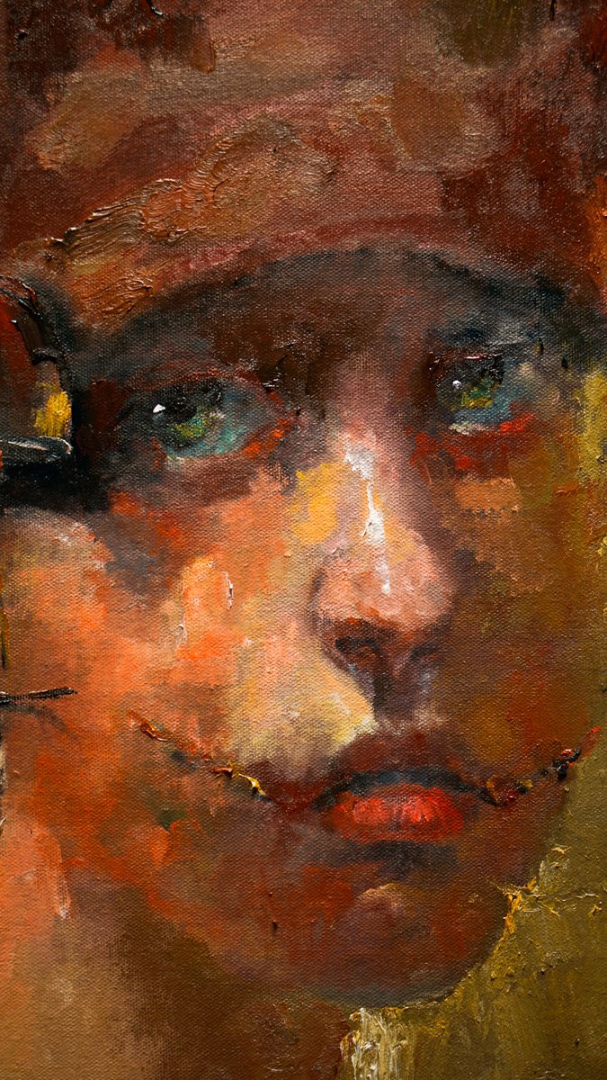 Impressionistic Portrait Oil Painting By Pavel Filin, 22 X 30", Amber, Original Artwork