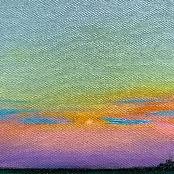 Sundown ! Small Sunset Painting!!  Ready to hang