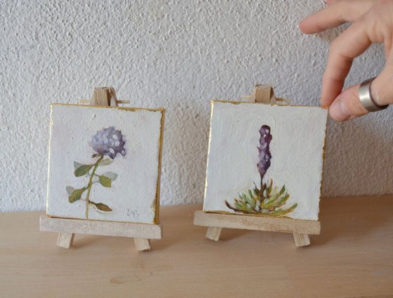 Set of 2 Mini Botanical Flower Oil Paintings