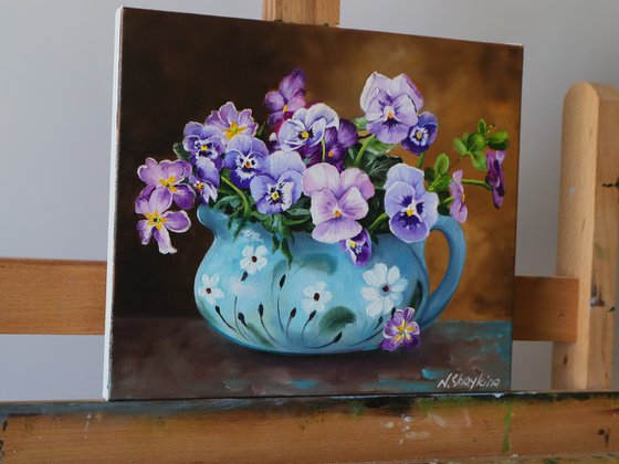 Purple Pansies in a vase