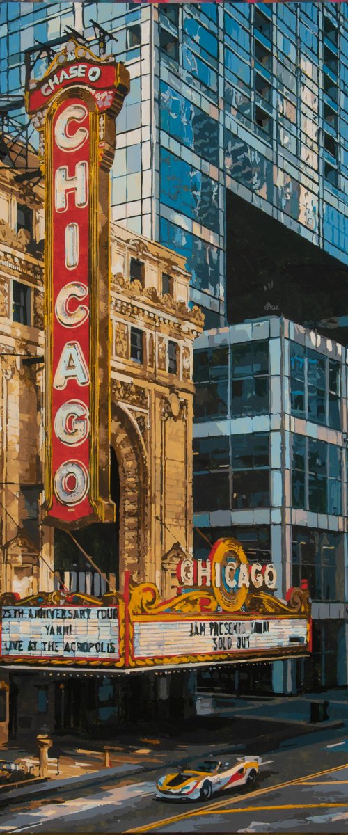 Chicago theater at dusk by Marco Barberio