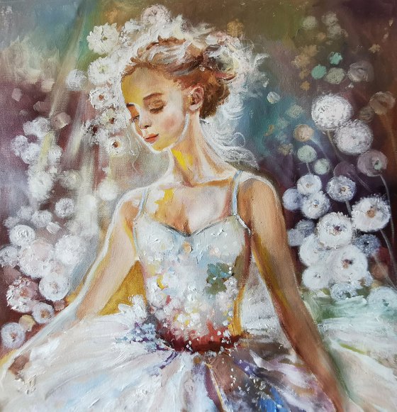 Oil Painting with Ballerina and dandelions