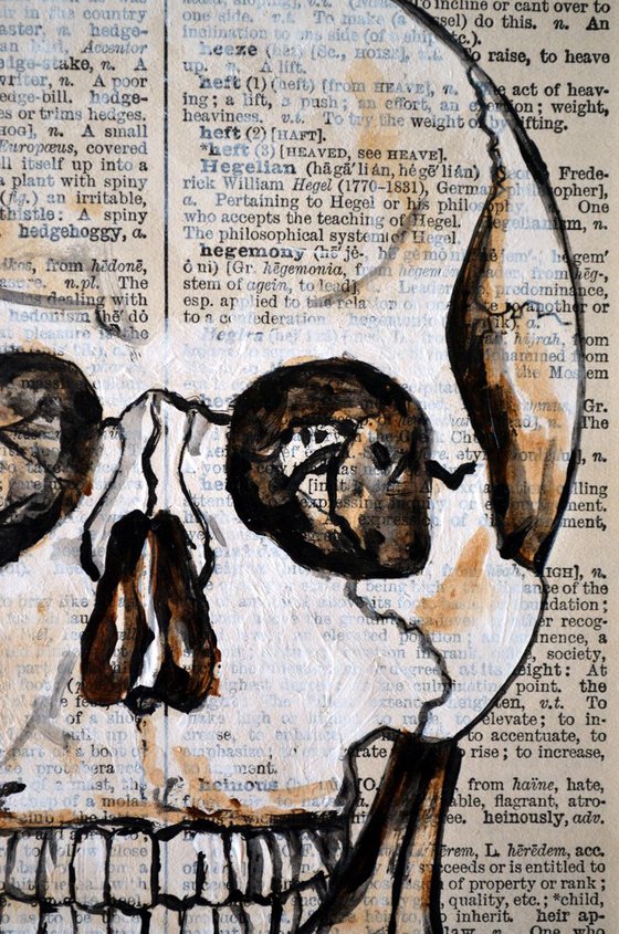 Skull 2 - Framed Original Collage Art on Vintage Page