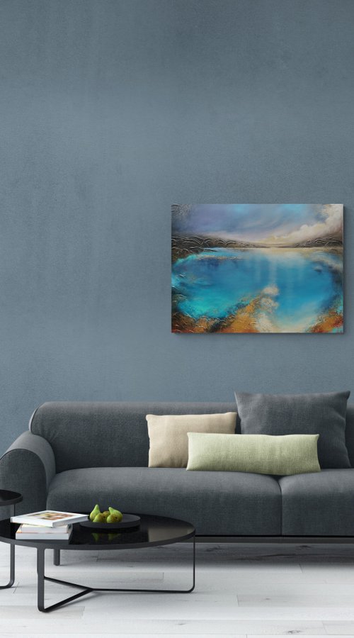 A large original modern abstract figurative seascape painting "Deep Inside" by Vera Hoi