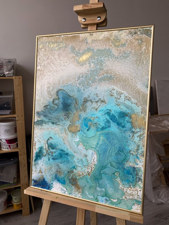 Aqua Gold Abstract Painting