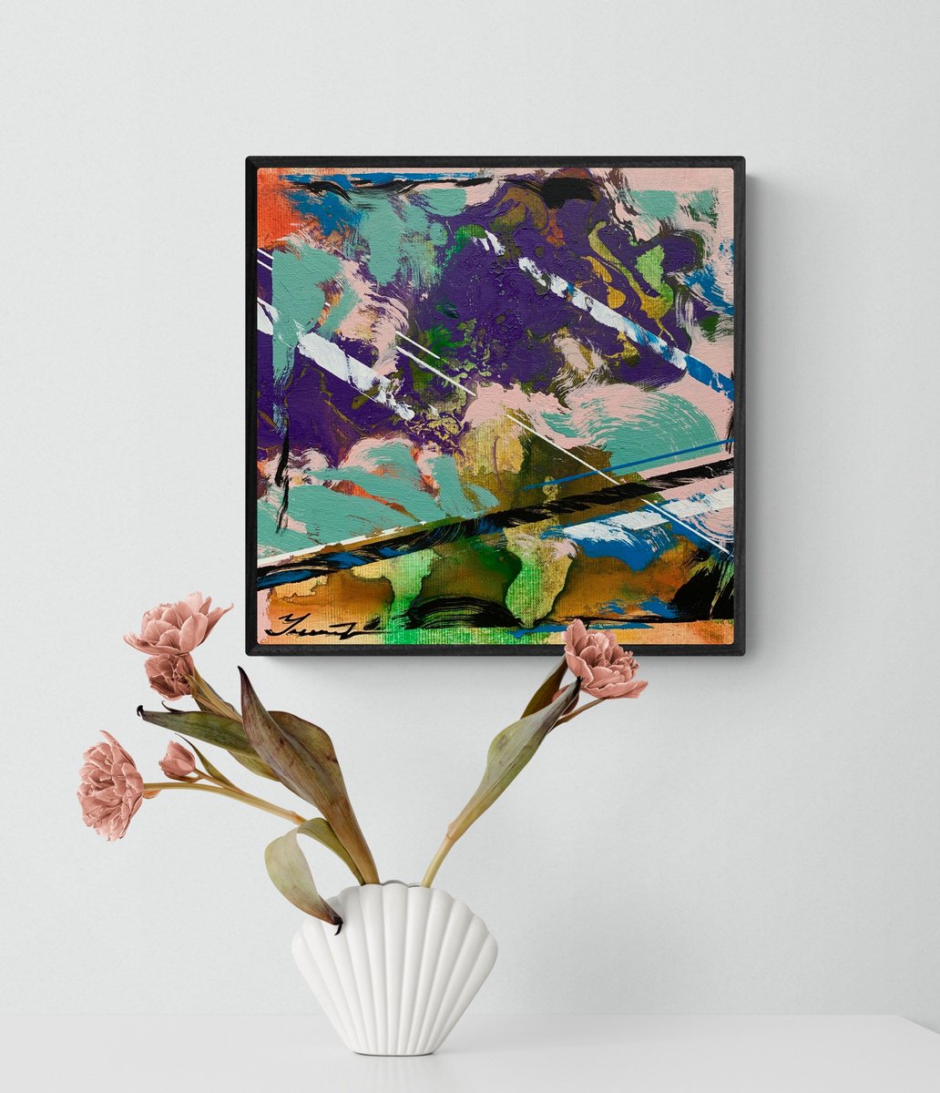 Abstract Acrylic Painting By Yaroslav Yasenev, 12 X 12", Purple Cloud, Original Artwork