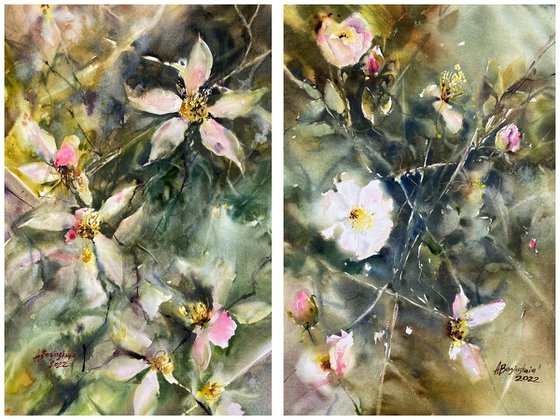 Deep of wild roses. Diptych