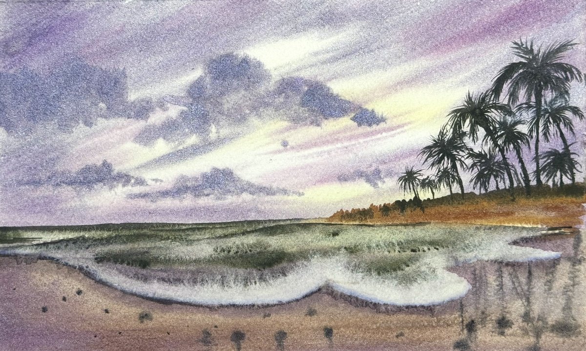 Expressive Landscape Print By Yuliia Sharapova, 10 X 6", Sunrise In Mediterranean Sea, Original Artwork