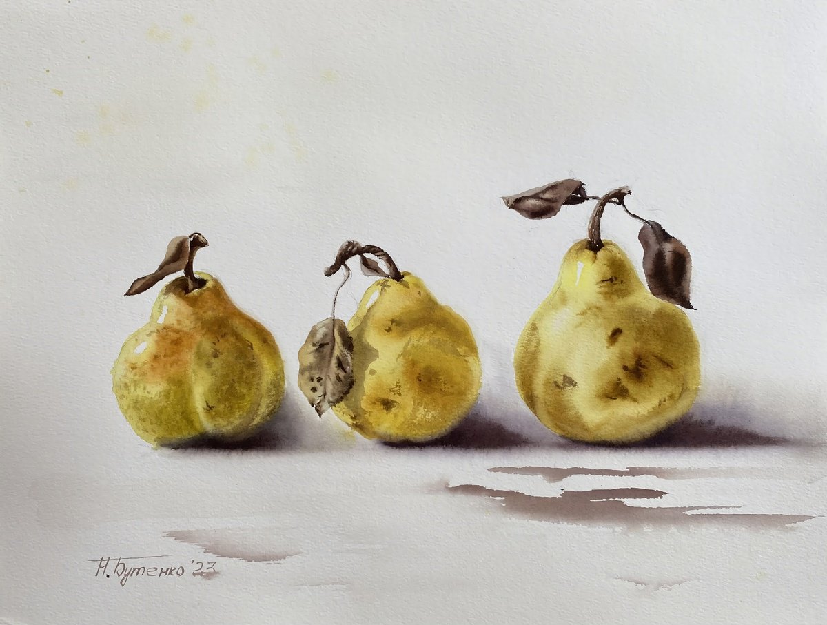 Illustrative Watercolour , Three Graces, Still Life With Pears By Natalia Butenko, 16 X 12, Artwork For Sale On Artfinder