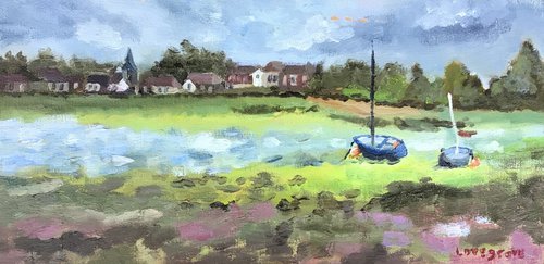 Low water at Bosham Sussex, an impressionist oil painting. by Julian Lovegrove Art