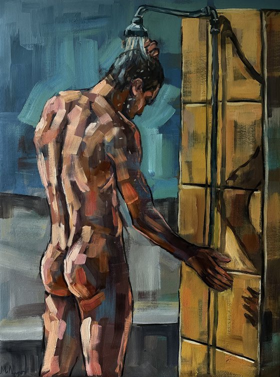Naked man in shower