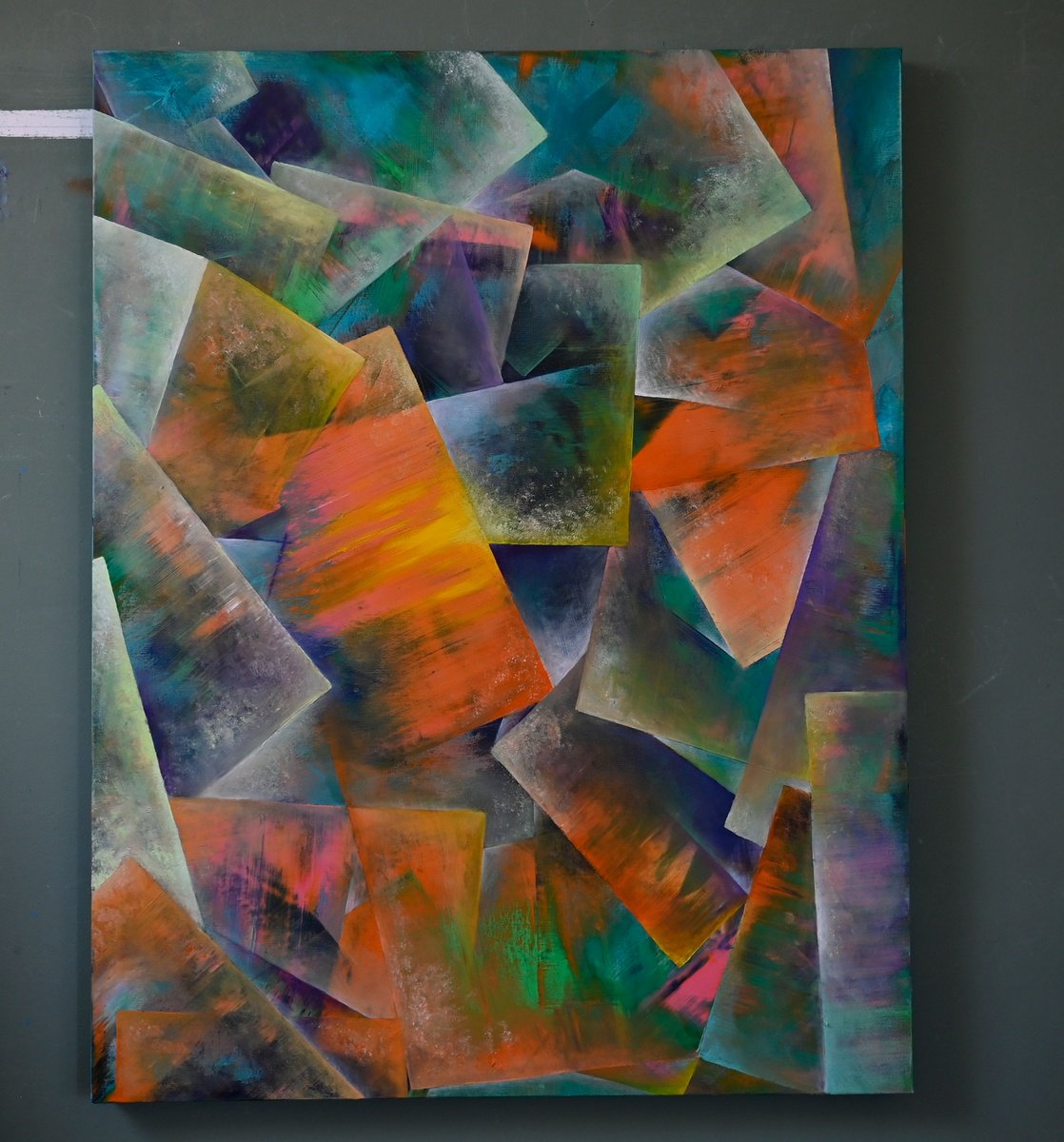 Geometric Abstract Painting By Giuseppe Pastore, 28 X 35, Idea Celeres, Original Artwork