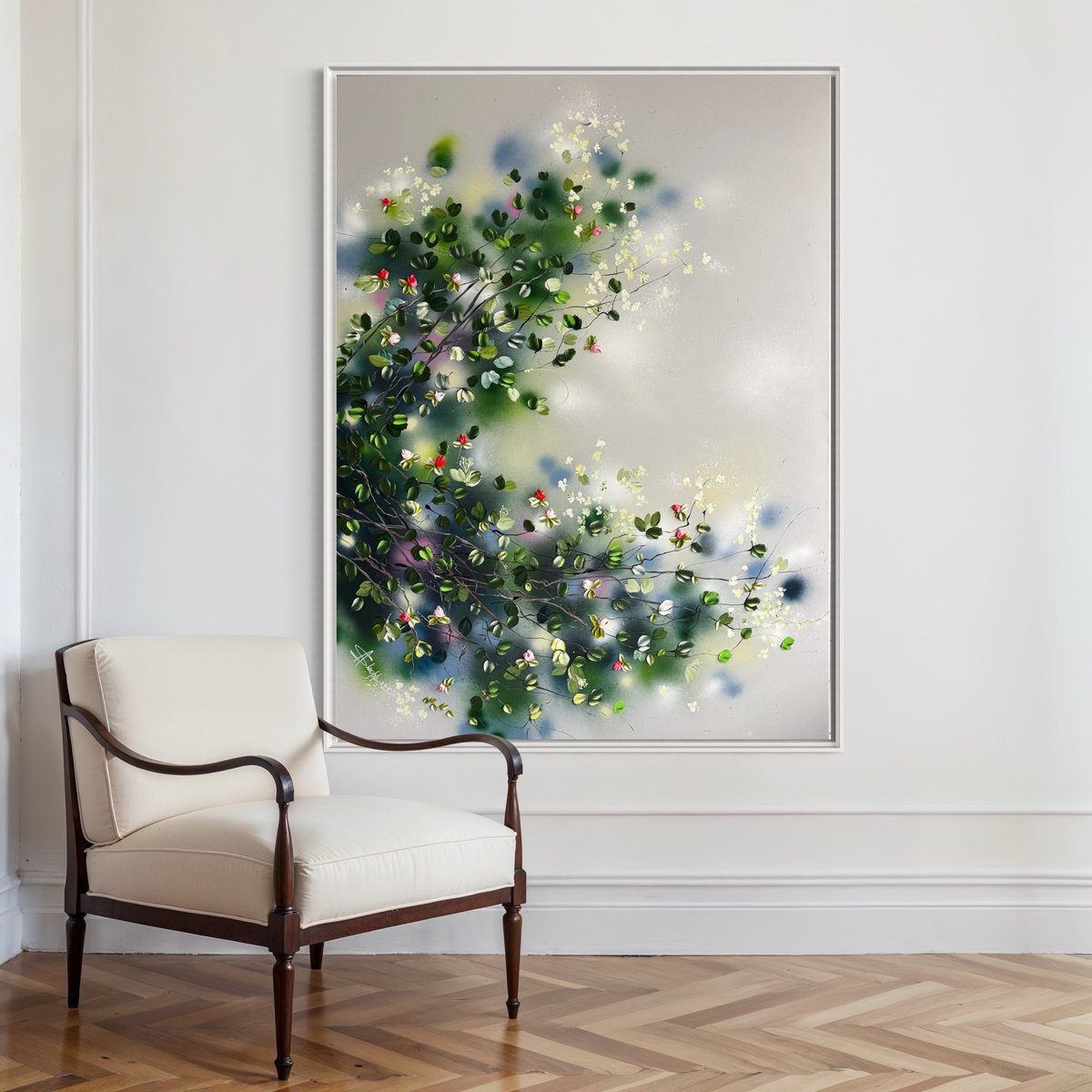 Expressive Abstract Acrylic Painting By Anastassia Skopp, 47 X 63, Rose Bush Iii, Original Artwork