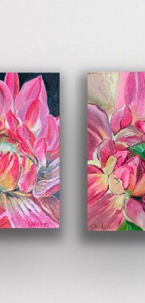 117 set of 2 Flower oil artworks, Pink flowers oil painting original, Mothers day gift from daughter to mother mini oil painting by Olga Volna