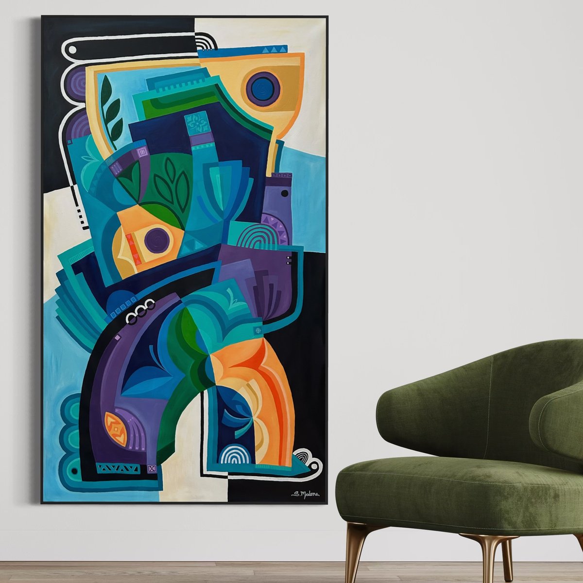 Abstract Acrylic Painting By Samantha Malone, 37 X 63", Lighthouse Theory, Original Artwork