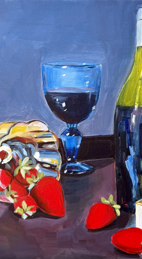 Still life when Red Wine and Strawberries by Victoria Sukhasyan