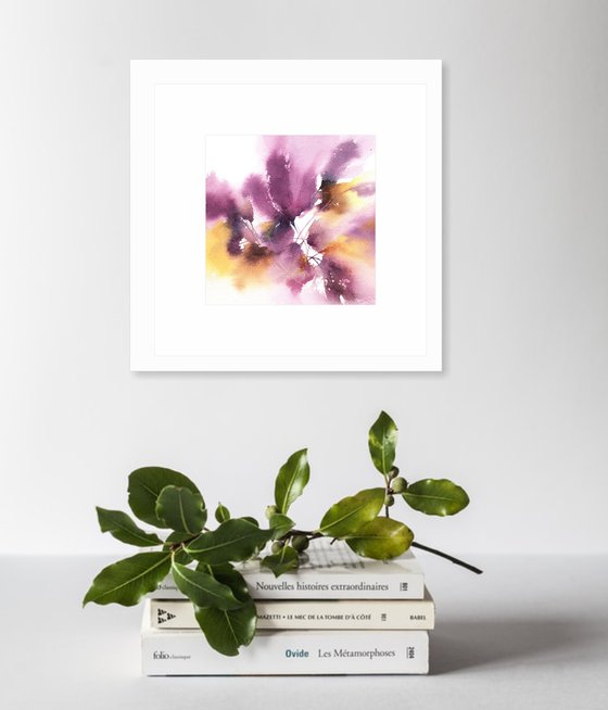 Small floral painting with abstract purple flowers