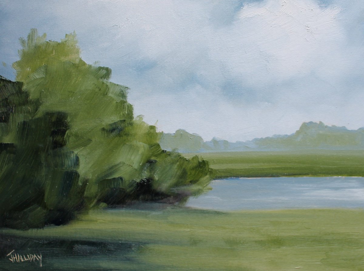 Impressionistic Landscape Oil Painting By John Halliday, 16 X 12, Loughshore, Ireland, Original Artwork