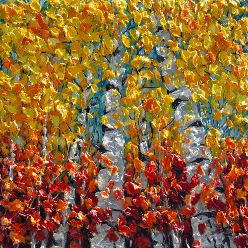 Autumn Magic: Aspen and Birch Forest with Palette Knife Technique by Lena Owens - OLena Art
