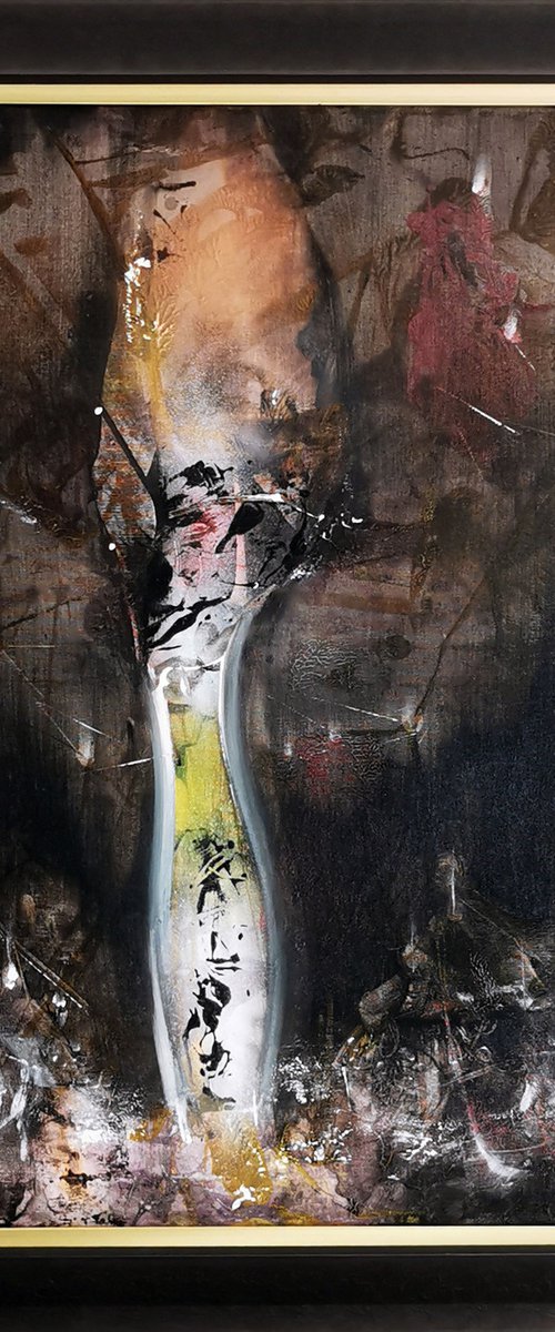 Framed dark ghostlly gothic abstract painting still life by O KLOSKA by Kloska Ovidiu