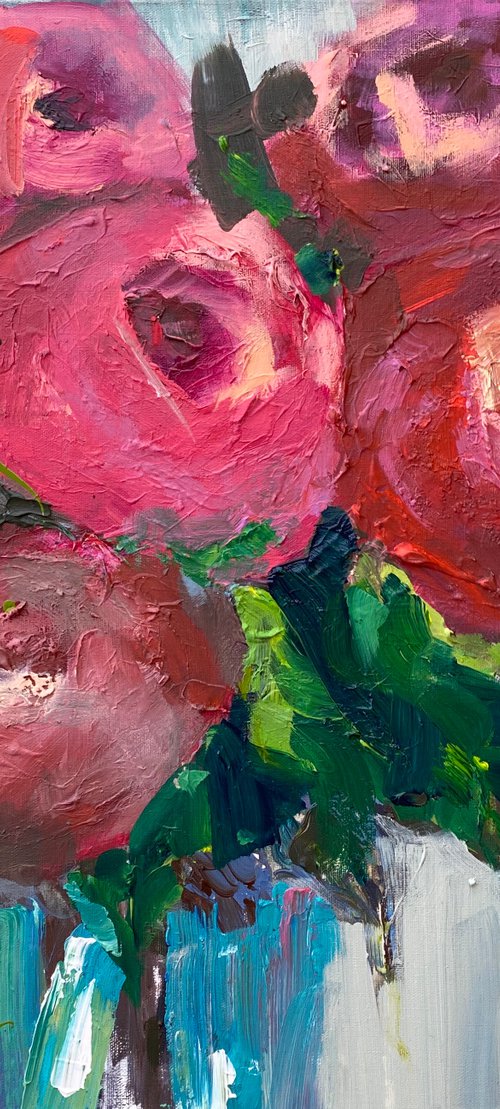 ROSES IN VASE-original painting on canvas by Oksana Petrova