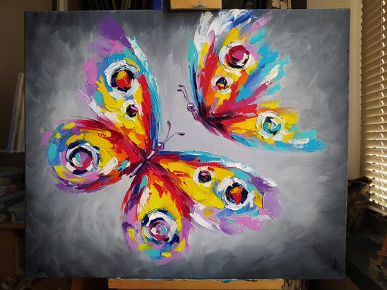 Flap of wings - butterfly, lovers, butterfly in flight, butterfly wings, insects, oil painting, butterfly oil, butterfly art, gift, art, love