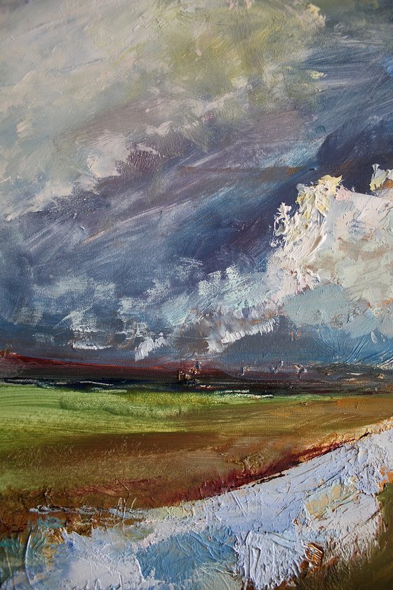 'Storm Coming III' (Sky, Clouds, Dramatic River Landscape Oil Painting).