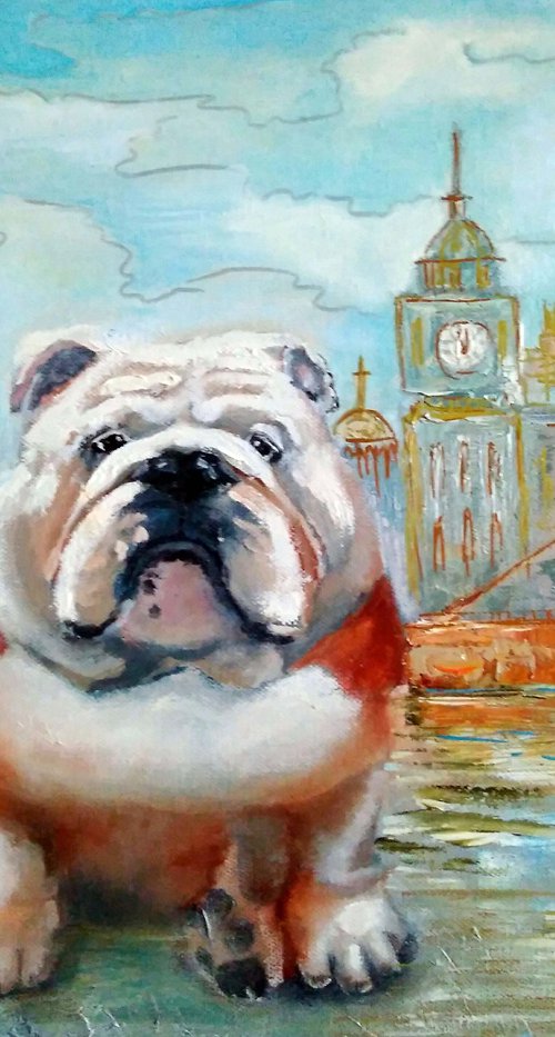 English bulldog London Skyline by Yulia Berseneva