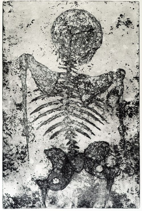 SKELETAL FORM 11 very large hand pulled etching of a skeleton by Mark Lloyd Williams