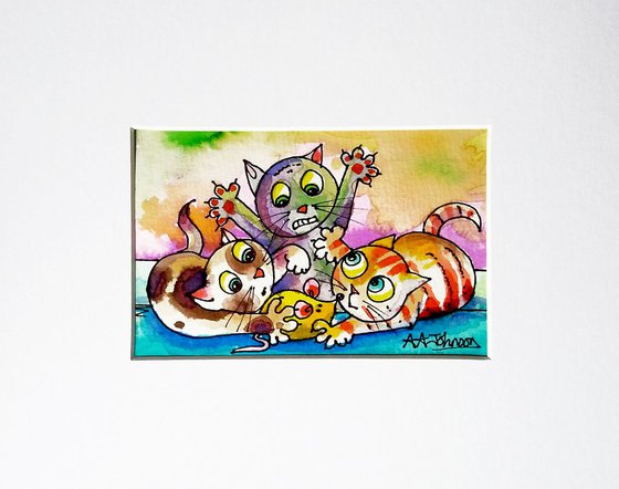 Cute Watercolours - 'Cat toy chaos'