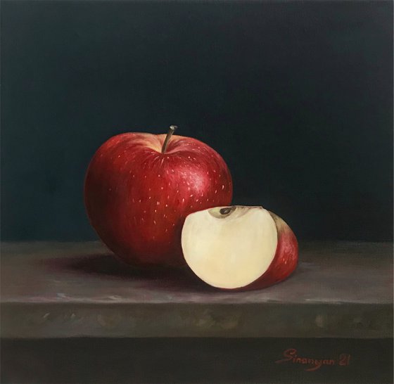 Still life apples (25x25cm, oil painting, ready to hang)