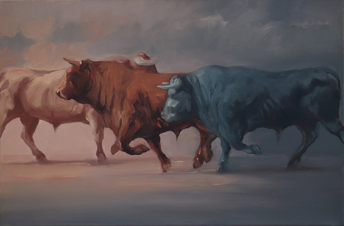 Impressionistic Animal Oil Painting By Zil Hoque, 30 X 20", Against Light, Original Artwork