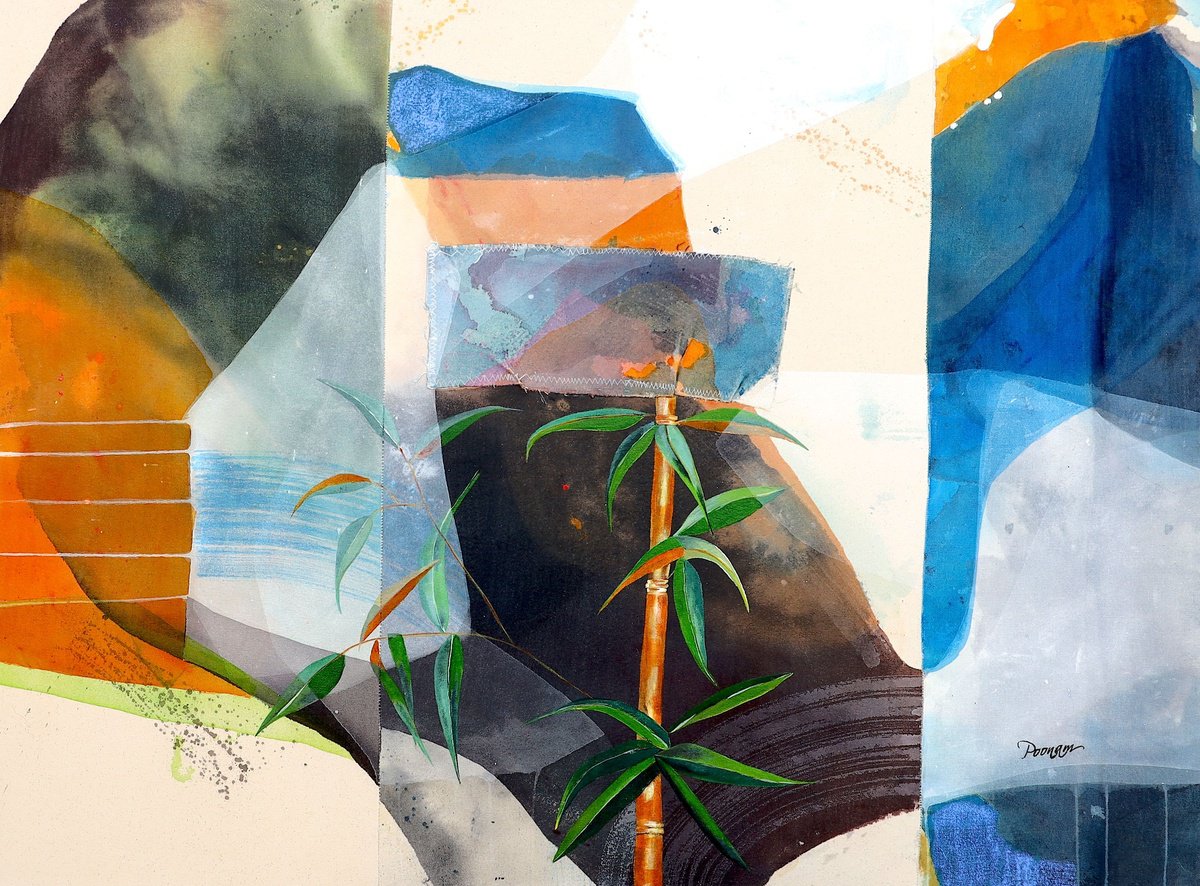 Abstract Acrylic Painting By Poovi Art, 40 X 30", Summer Nights, Original Artwork