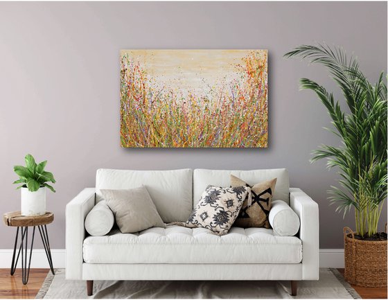 Golden Meadow - Abstract Floral Landscape Painting