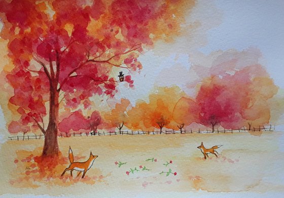 Autumn Foxes - Commissioned Painting - Reserved for Richard!